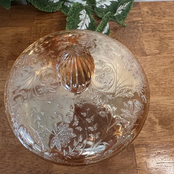 Jeannette Glass Floragold Louisa Iridescent Covered Candy Dish Depression Glass - Picture 3 of 6